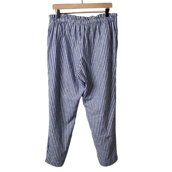 Beachlunchlounge Giavanna Stripe Linen Cotton Tie Pull On Beach Pants Cerulean - Picture 6 of 15